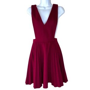 JOA Los Angeles Wool Blend Pleated Pinafore Dress Burgundy Size XS Academia Twee